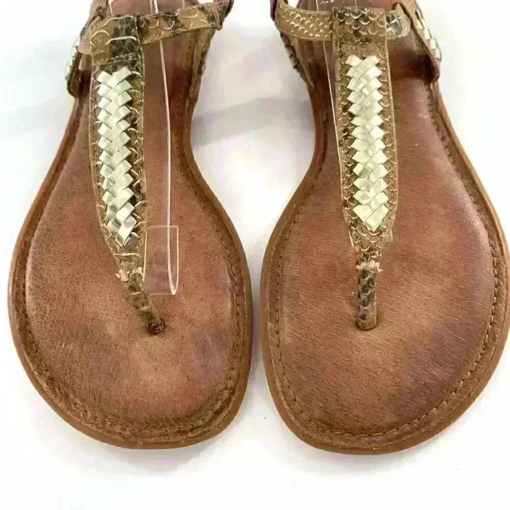 Nurture sandals size 10 Sphinx brown gold leather braided t-straps festival